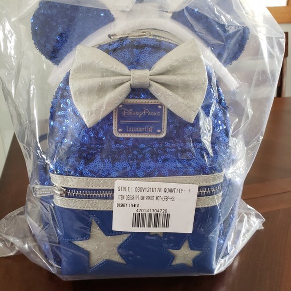 Disney Loungefly Sequin Wishes Come True Blue Backpack and Wristlet Set NWT main image 7